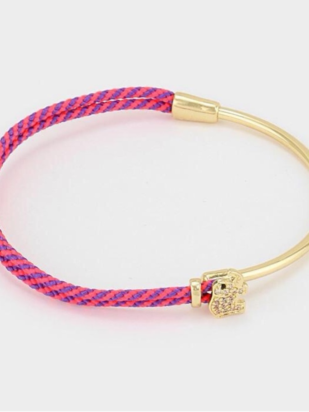Gold & Pink Braided Cord Elephant Rhinestone Bracelet